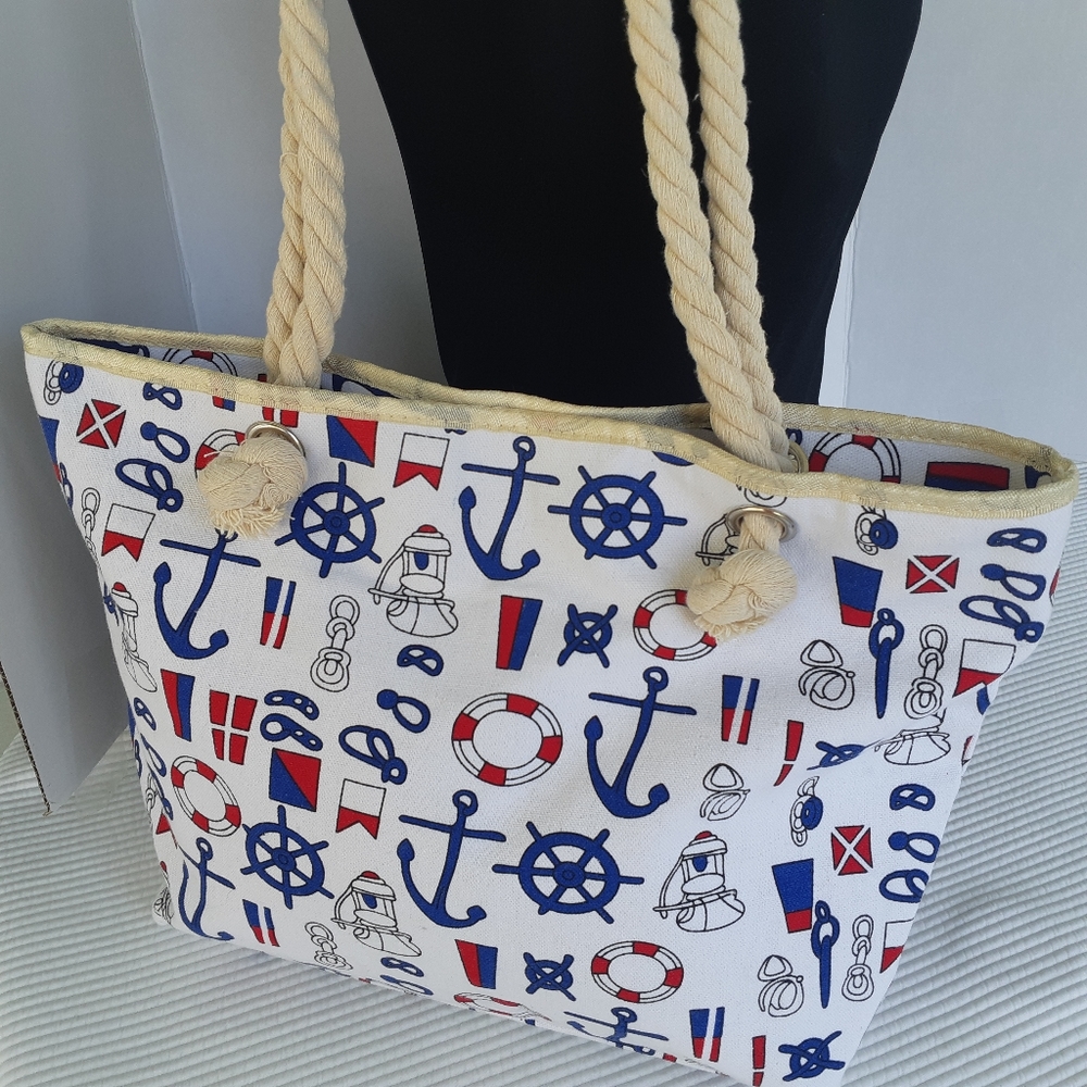 Nautical Tote Purse Shoulder Bag Canvas Anchors